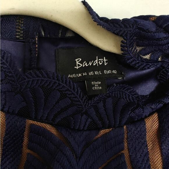 Bardot Alice Lace Bodycon Blue Sheath Halter Midi Dress Sz 10 L - Picture 9 of 10